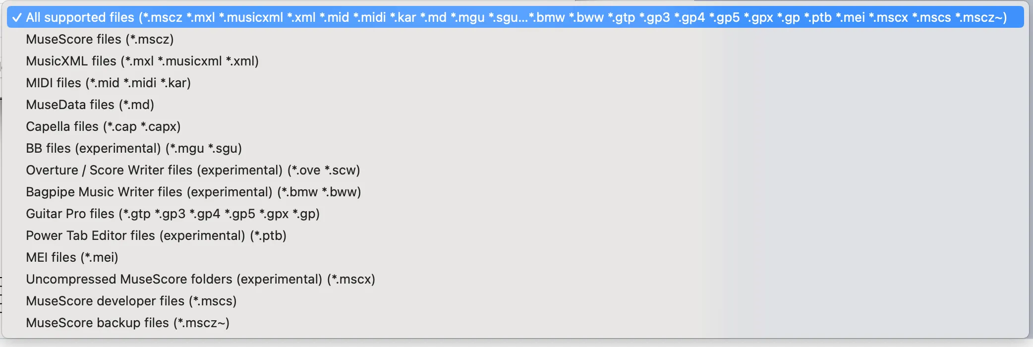 Importing files into MuseScore